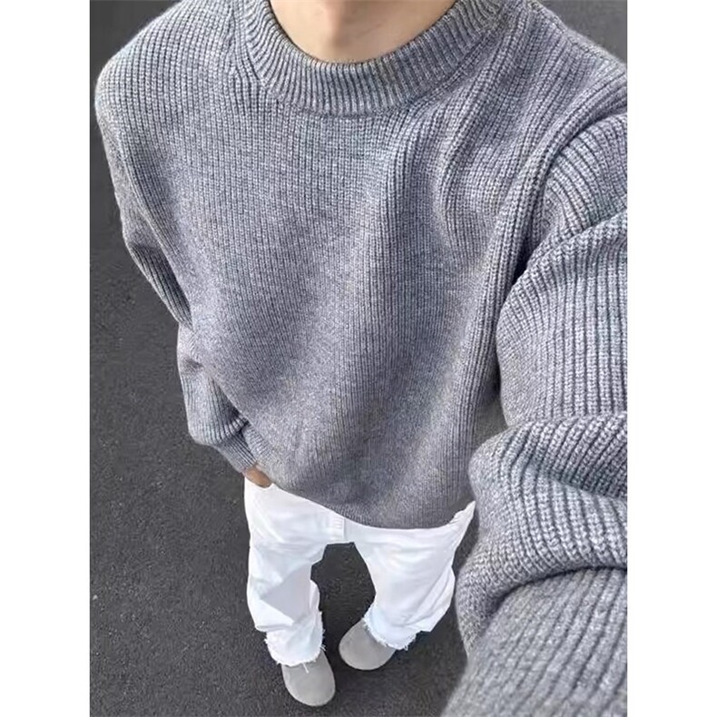 网图现货M869-特P50灰色圆领毛衣男款冬季加厚保暖线衣打底针织衫,男装针织衫/毛衣,电商D310B