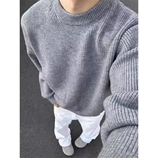 网图现货M869-特P50灰色圆领毛衣男款冬季加厚保暖线衣打底针织衫，男装针织衫/毛衣，电商D310B