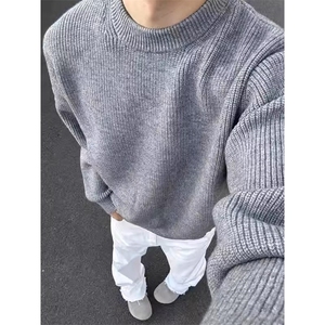 网图现货M869-特P50灰色圆领毛衣男款冬季加厚保暖线衣打底针织衫图片