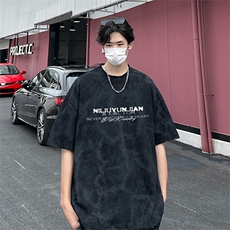 扎染印花短袖XY5559-TP4058高街宽松圆领半袖字母印花T恤衫，男装T恤，电商A102