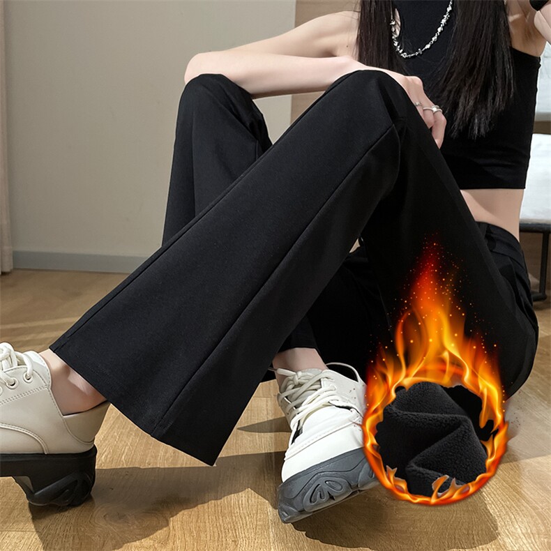 微喇裤子女秋冬高腰显瘦2024新款大码胖mm黑色加绒加厚垂感喇叭裤,女装休闲裤,云美莎专业女裤-全店现货