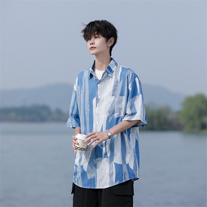 C06-P30 M-7XL夏季新款大码潮牌印花短袖衬衫衬衣图片