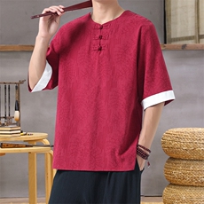 男士衬衫五分袖衬衣中袖印花圆领唐装风XZ1512-2612-P40，男装T恤，星座1512