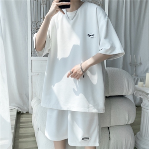 TZ65556/P40华夫格夏季宽松贴标套装男T恤短裤两件套大码港风控78图片