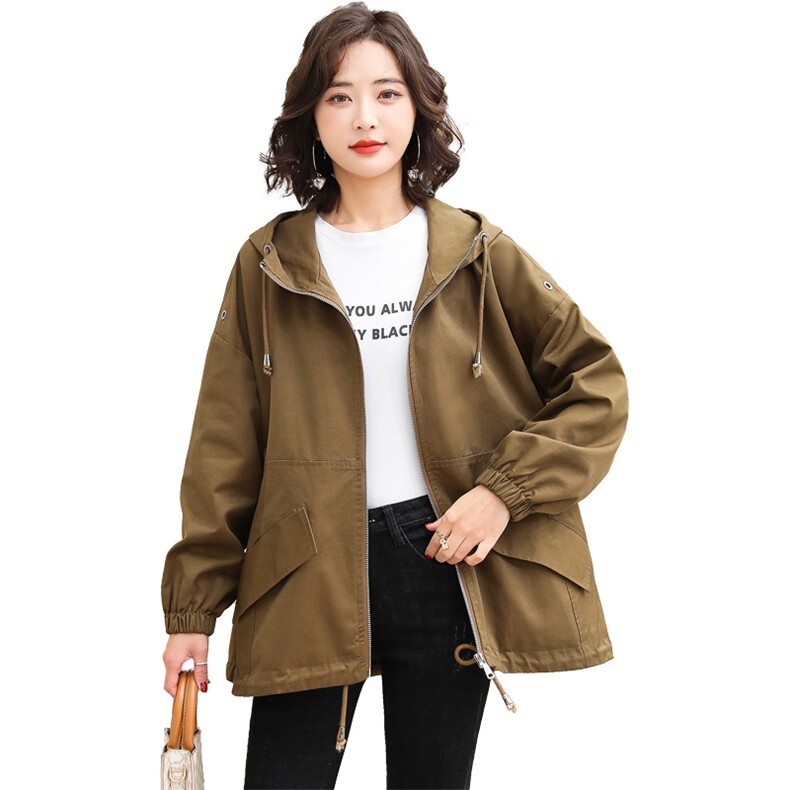 大码秋冬装薄绒款宽松派克服外套女胖mm加肥加大码女装200斤风衣,女装短外套,依万里