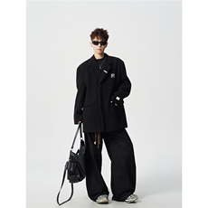 金属搭扣毛呢子西装大码M-5XL加棉大衣聚酯纤维XF78158P118控，男装西服套装，星座226-1