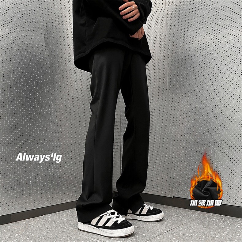 wassupcandy黑色微喇西装裤子男款夏季休闲潮牌直筒高级垂感西裤，男装休闲裤，电商A022