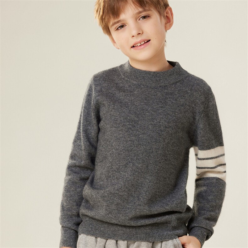 儿童半高领山羊绒衫男童中大童秋冬加厚羊毛衫打底女童四道杠毛衣，童装儿童羊绒衫，跳跳羊儿童羊绒衫
