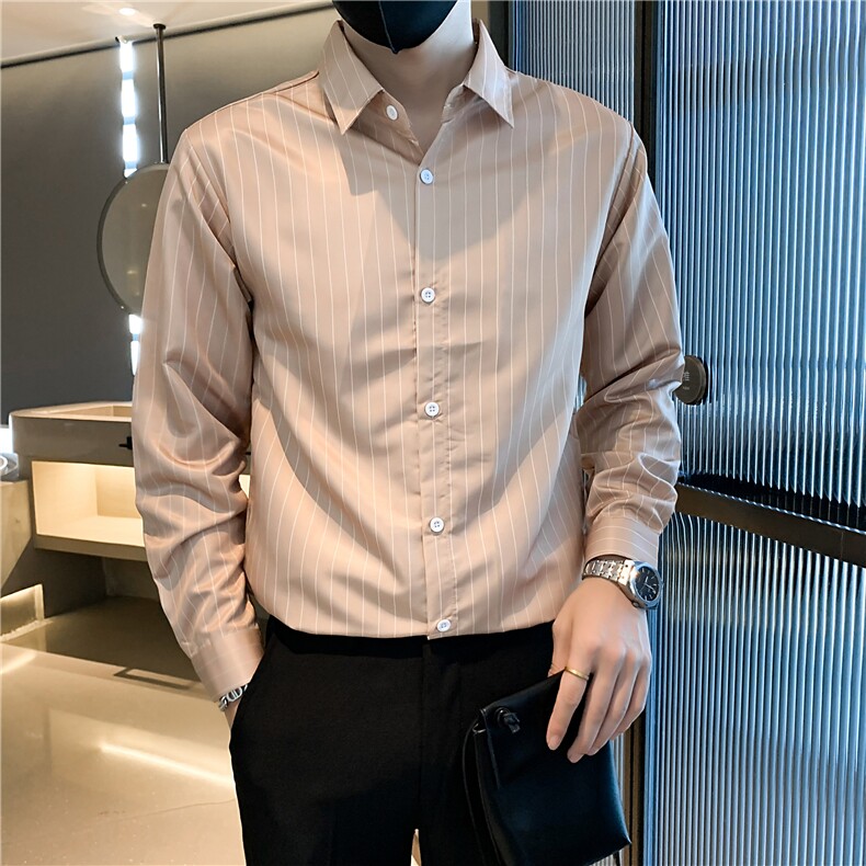 条纹长袖衬衣新品轻熟风男装韩版修身高级感衬衫男士商C001图片