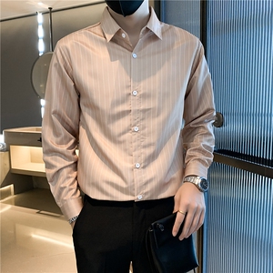 条纹长袖衬衣新品轻熟风男装韩版修身高级感衬衫男士商C001图片