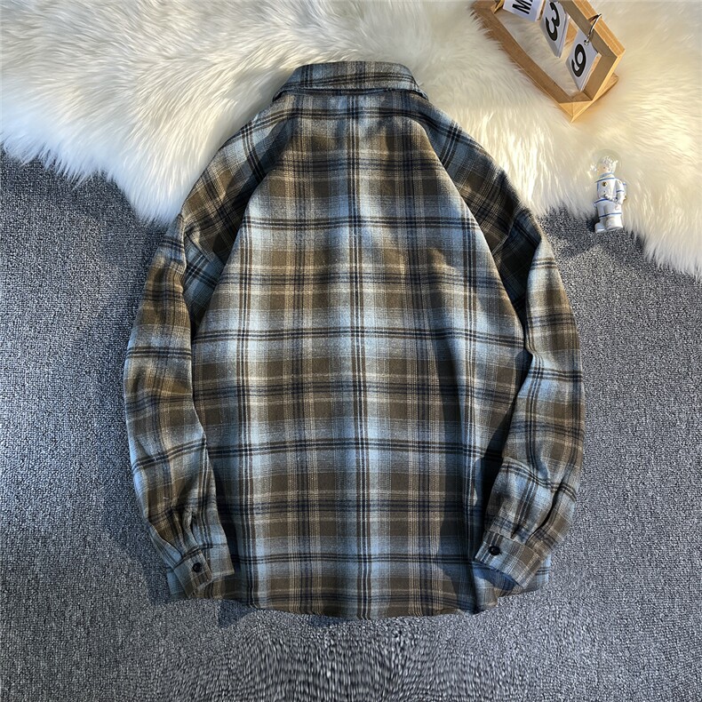 B413-1-DX822格子长袖衬衫男休闲复古格纹衬衣宽松外套控69,男装衬衫,电商B413-1