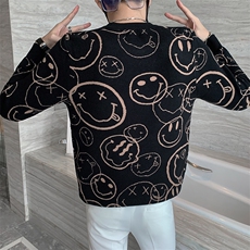 网红笑脸毛衣男韩版潮流长袖打底针织衫修身百搭线衣，男装T恤，电商A327