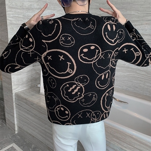 网红笑脸毛衣男韩版潮流长袖打底针织衫修身百搭线衣图片