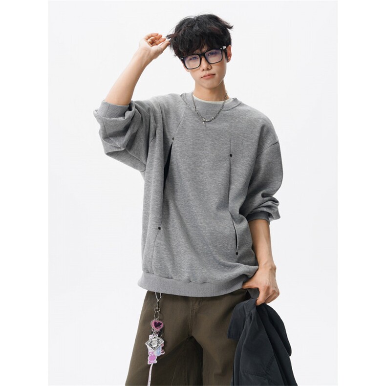 WY10152-特P45控78小众撞色拼接破缝假两件大码男大码情侣卫衣,男装卫衣,电商A059