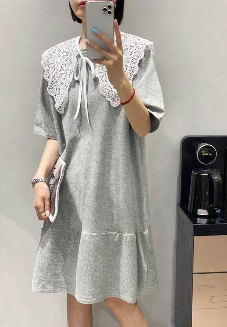 花边领针织连衣裙，女装连衣裙，日の谷