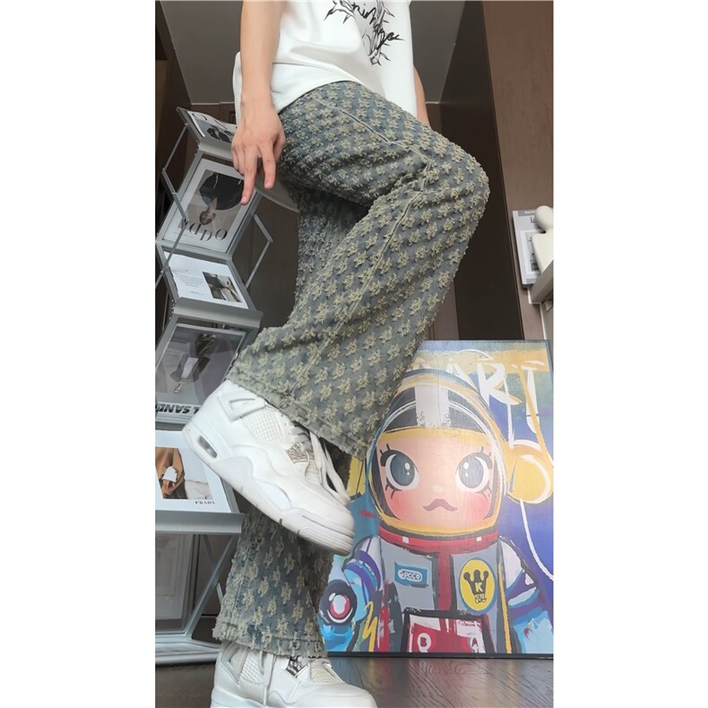 抖音品质夏季新款高街提花满印直筒牛仔裤B315-K24159-p60控78,男装牛仔裤,电商B315