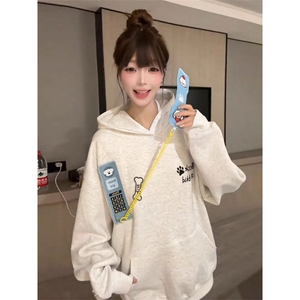 韩系卡通刺绣连帽卫衣男女宽松百搭外套W9035常规P55加绒P59图片