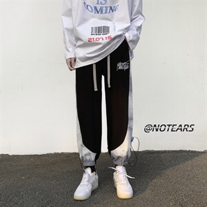 2024春新款港风撞色印花拼接抽绳束脚休闲运动裤KZ04-P50控69，男装休闲裤，星座914-3