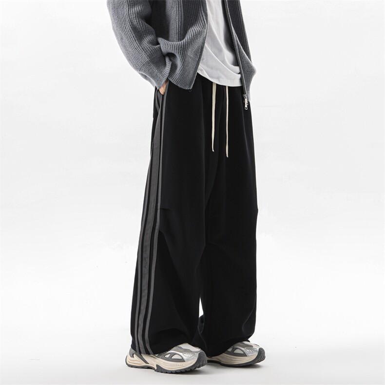 8XL-M美式复古三条杠休闲裤子加绒特大码阔腿卫裤KZ1935P60加绒70,男装休闲裤,电商B238