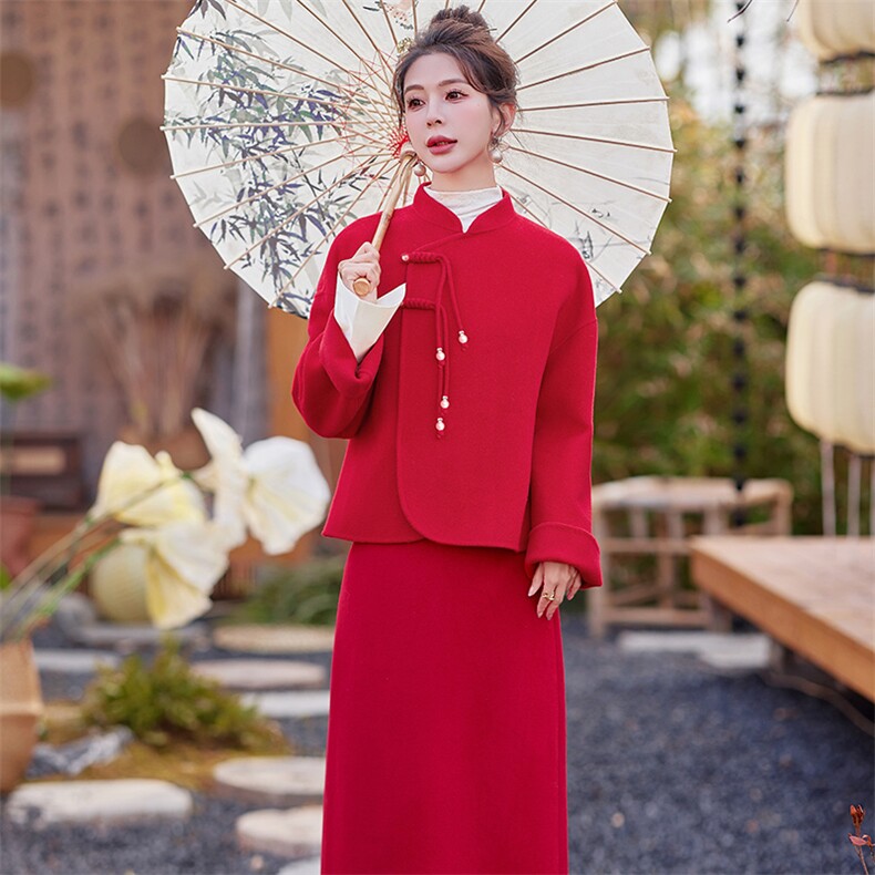春季新款时尚女装双面呢大衣优雅修身显瘦毛呢外套气质百搭中长款风衣,女装双面呢大衣,芷墨服饰