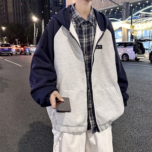 美式复古连帽夹克外套男款宽松休闲青少年百搭拉链开衫卫衣 WY112图片