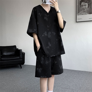 TZ786-特批55  控98 夏季新款扎染冰丝速干大码短袖短裤T恤套装图片