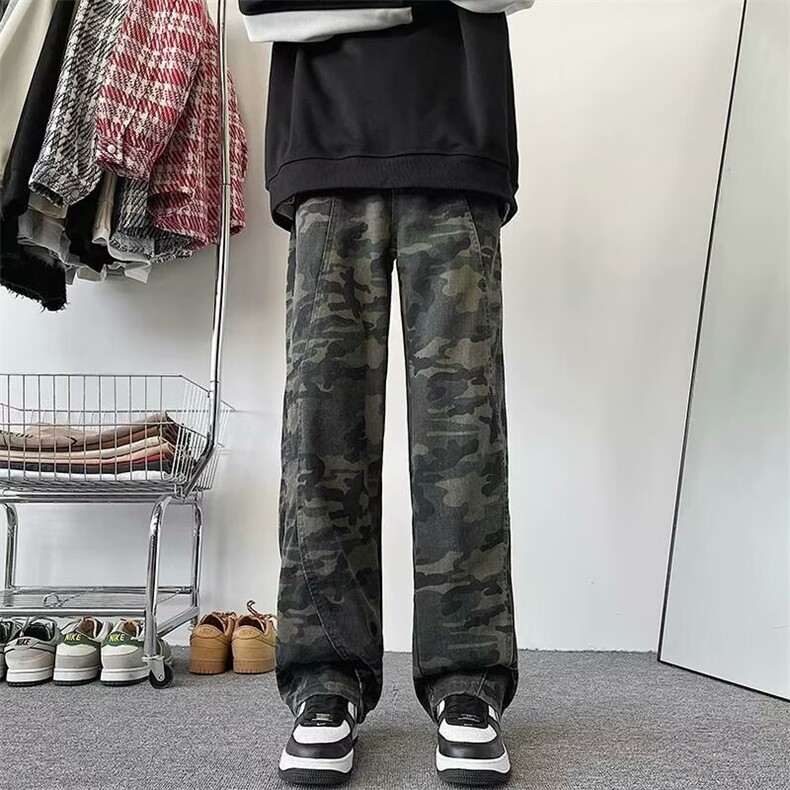 TP33美式重磅迷彩裤男嘻哈hiphop直筒工装裤军绿阔腿休闲拖地裤,男装牛仔裤,星座302A-2