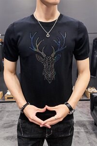 D215/26039#夏季潮男新款薄色冰丝短袖T恤打底衫男图片
