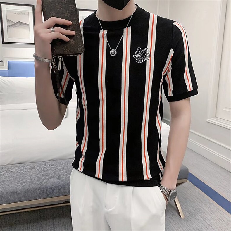 春秋新款刺绣毛衫男短袖毛衣针织衫修身半袖线衣圆领T恤男T3337,男装T恤,星座1116A-2（原606A-1）