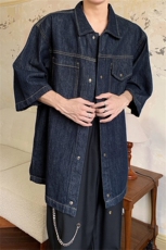 夏季水洗复古深蓝短袖牛仔衬衫男女宽松休闲高级高街百搭美式潮牌，男装衬衫，星座505-2（原电商A260-1)