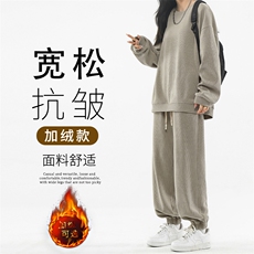抗皱耐磨面料舒适加绒重磅条绒卫衣卫裤两件套装TZ830加绒特批112，男装休闲套装，星座718