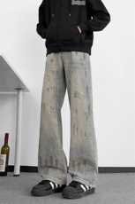 B221高品质美式ins高街暗黑宽松直筒喷墨牛仔裤LK25472-特P45控78，男装牛仔裤，电商B221
