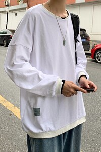 A101-P38 港风假两件卫衣男士大码宽松长袖t恤潮男装图片
