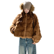 现货210-7705-P185-K268高端仿水貂立领皮毛一体外套女士，女装羊羔毛/颗粒绒，韩蜜菓