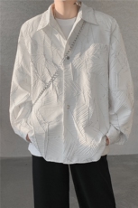 8XL-M小众解构肌理感裂纹垫肩花衬衫男高级感宽松衬衣男CS520P55，男装衬衫，电商D206-1