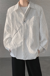 8XL-M 小众解构肌理感裂纹垫肩花衬衫男高级感宽松衬衣男CS520P55图片