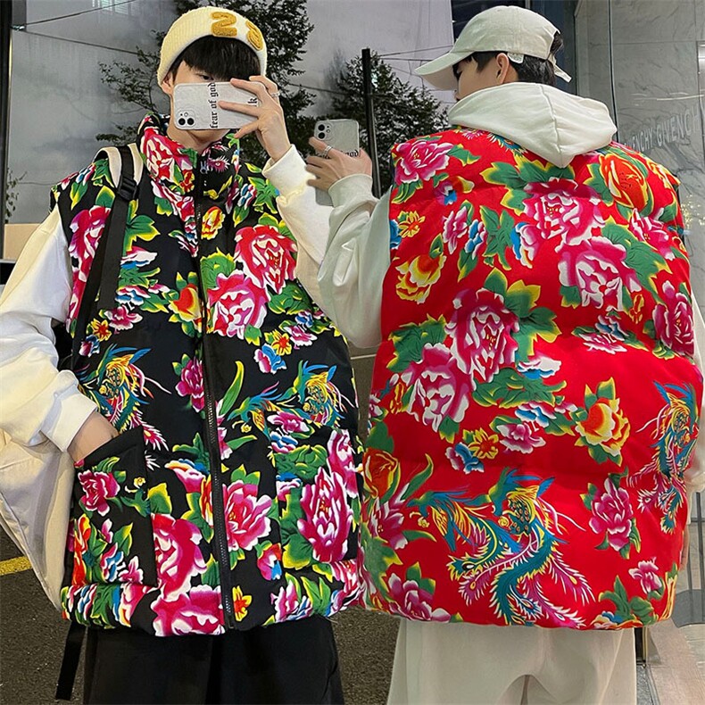 M3风东北大花棉马甲外套大码宽松加厚保暖外衣坎肩背心演出服图片