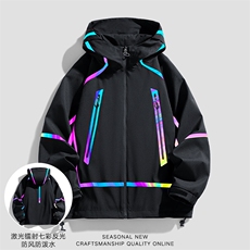新款现货户外夹克男连帽烫金返光冲锋衣外套A157B-J2511-特P85，男装夹克，电商A157B