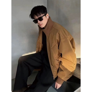 抖音得物 美式潮休闲夹克春季立领纯色复古工装加厚棉服外套MF01图片
