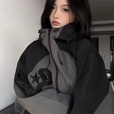 2025时尚美式街头拼接加厚防晒衣服冲锋衣个性宽松户外机能外套女，女装短外套，星座506A