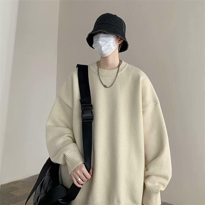 重磅秋冬男女纯色打底针织衫圆领套头半高领毛衣美式复古休闲上衣，男装T恤，电商A486