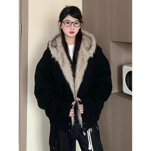 现货高品质美式高街冬季重磅硬挺短款座山雕毛领棉衣男女加厚外套