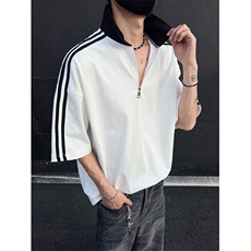 得物300克重磅纯棉宽松撞色打底短袖拉链POLO衫T恤男RH5033-特P40，男装Polo衫，星座610B-1