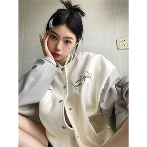 W10875-P68 网图现货 美式复古棒球服潮牌撞色拼接刺绣贴夹克外套图片