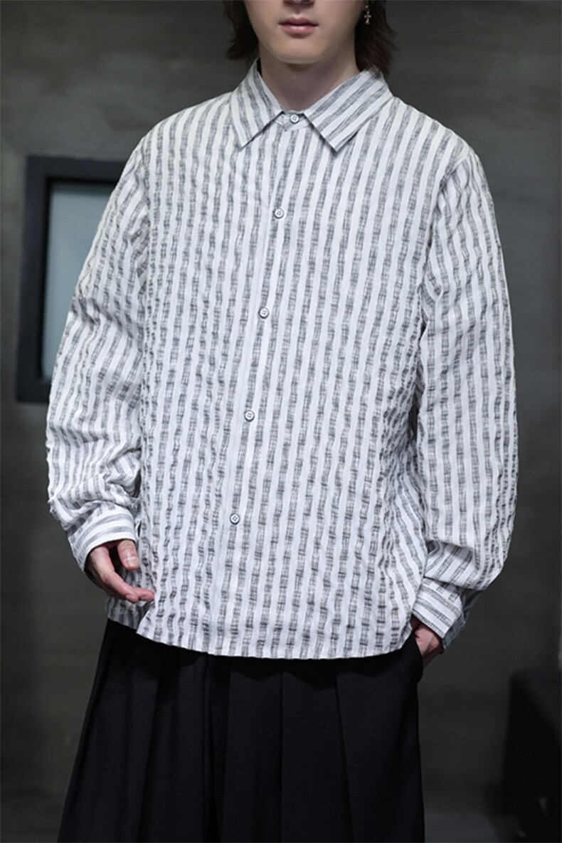 秋季新款风高品质条纹长袖衬衫男士衬衣潮新中式T2452-P68,男装衬衫,电商A227
