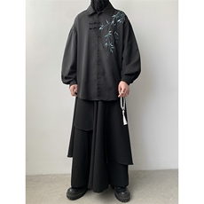 新中式风盘扣刺绣长袖衬C318-P42，男装卫衣，星座302B
