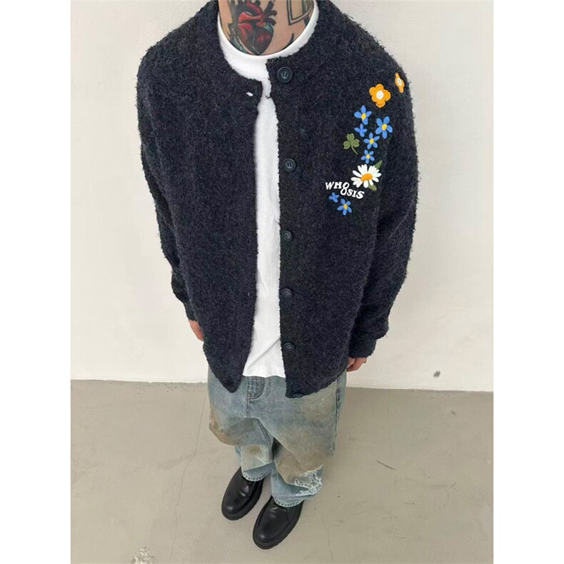 网图有货花卉刺绣开衫毛衣外套男女宽松情侣针织上衣A965-P62，男装针织衫/毛衣，星座1505