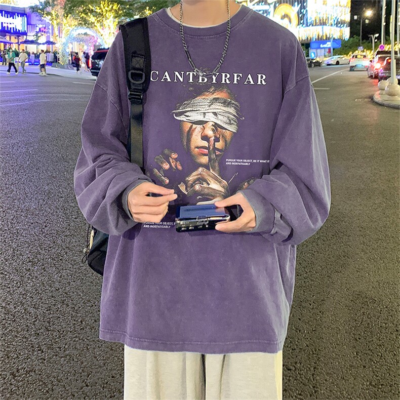 直播品质 重磅纯棉 美式蜡染水洗做旧潮牌宽松长袖t恤 CT292特P38图片