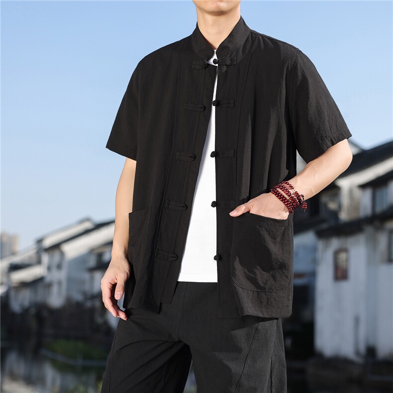 2026夏季新款风盘扣纯色休闲T恤宽松大码CS2603,男装T恤,电商A008