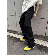 黑色高腰牛仔裤男女款弹力显瘦裤子修身直筒微喇裤美式HK2P43，男装牛仔裤，星座1112-1
